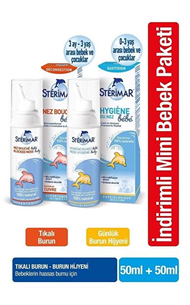 Sterimar Baby Deniz Suyu Burun Spreyi 50 Ml + Sterimar Hypertonic Baby Tıkalı Burun 50 Ml