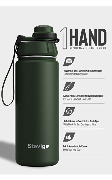 Stevig 1 Hand Leak-Proof Sızdırmaz Çelik Termos 500 Ml Green ST-208