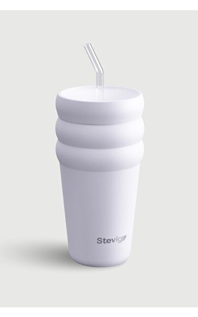 Stevig 3 Bubble Two-Cap Straw Tumbler Çelik Termos 600 ML Lilac Hint ST-245