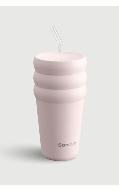 Stevig 3 Bubble Two-Cap Straw Tumbler Çelik Termos 600 ML Soft Quartz ST-248