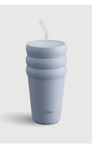 Stevig 3 Bubble Two-Cap Straw Tumbler Çelik Termos 600 ML Zen Blue ST-246