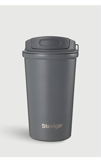 Stevig 4 Work Flip Open Coffee Mug Çelik Termos 400 ML Grey ST-251