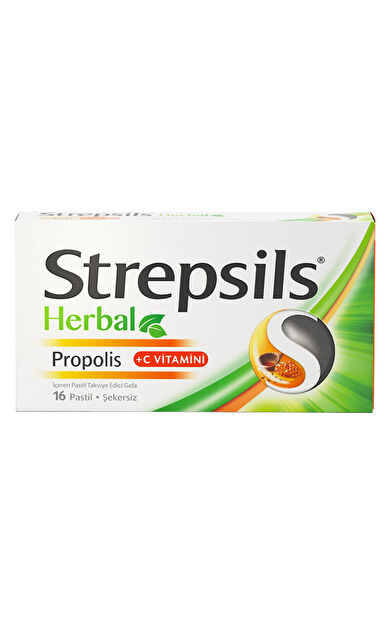 Strepsils Herbal Propolis + C Vitamini İçeren Takviye Edici Gıda 16 Pastil