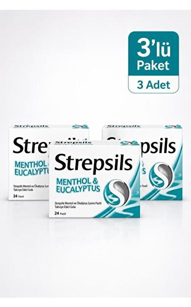 Strepsils Mentol ve Ökaliptus Aromalı 24 Pastil- 3 KUTU