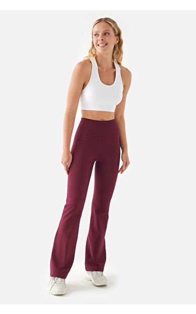 Superstacy Carmen Flare Yüksek Bel Cepli  Bordo Yoga Pantolonu