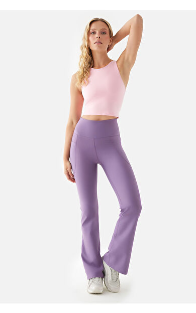 Superstacy Carmen Flare Yüksek Bel Cepli Lila Yoga Pantolonu