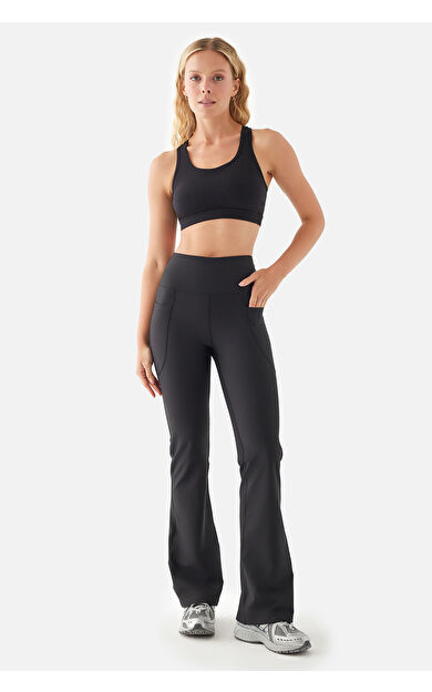 Superstacy Carmen Flare Yüksek Bel Cepli Siyah Yoga Pantolonu
