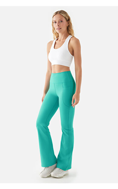 Superstacy Carmen Flare Yüksek Bel Cepli Turkuaz Yoga Pantolonu