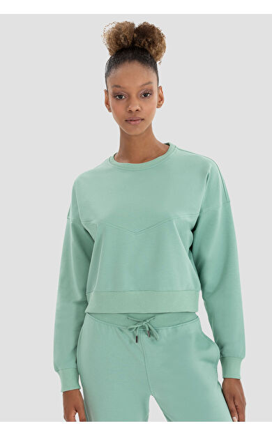 Superstacy Ena Oversize Açık Yeşil Crop Sweatshirt