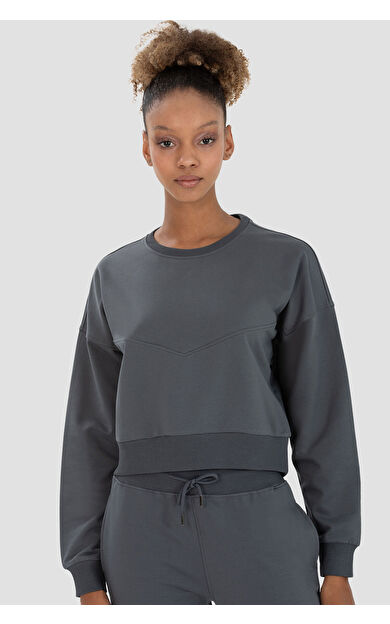 Superstacy Ena Oversize Füme Crop Sweatshirt