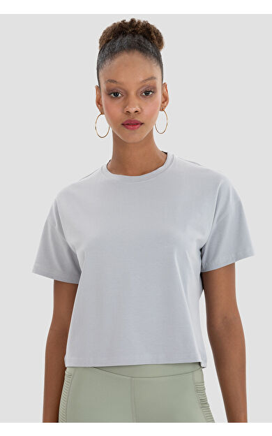 Superstacy Lily Oversize Gri Crop Tshirt