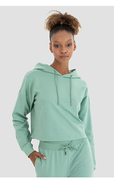Superstacy Lisa Oversize Açık Yeşil Crop Hoodie