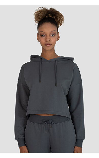 Superstacy Lisa Oversize Füme Crop Hoodie