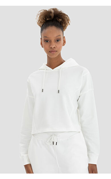 Superstacy Lisa Oversize Krem Crop Hoodie