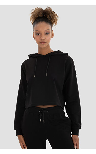 Superstacy Lisa Oversize Siyah Crop Hoodie