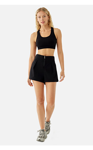 Superstacy Maya Fermuarlı Siyah Spor Şort