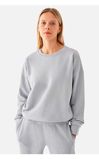 Superstacy Nina Pamuklu Basic Gri Sweatshirt