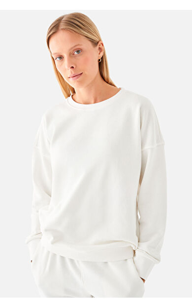 Superstacy Nina Pamuklu Basic Krem Sweatshirt