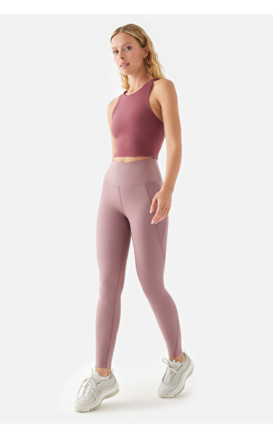 Superstacy Peggy Yüksek Bel File Cepli Gül Spor Tayt