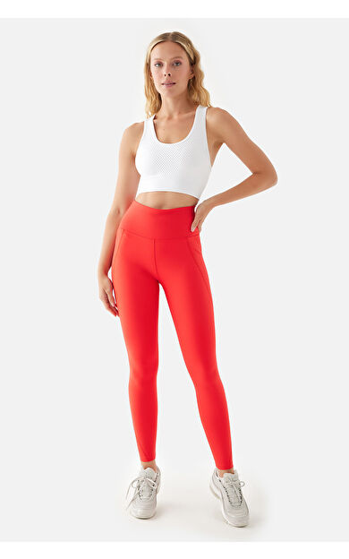 Superstacy Peggy Yüksek Bel File Cepli Nar Çiçeği Spor Tayt