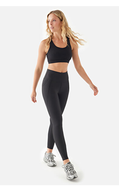 Superstacy Peggy Yüksek Bel File Cepli Siyah Spor Tayt