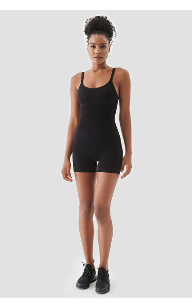 Superstacy Rachel Dikişsiz Siyah Kısa Tulum