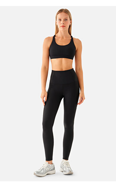 Superstacy Stella Yüksek Bel Cepli Toparlayıcı Siyah Spor Tayt