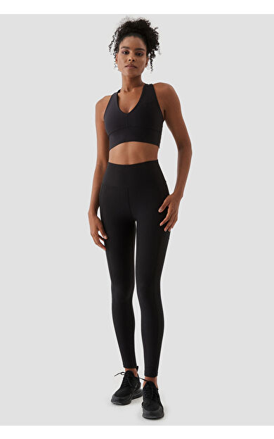 Superstacy Wawel File Cep Detaylı Siyah Spor Tayt