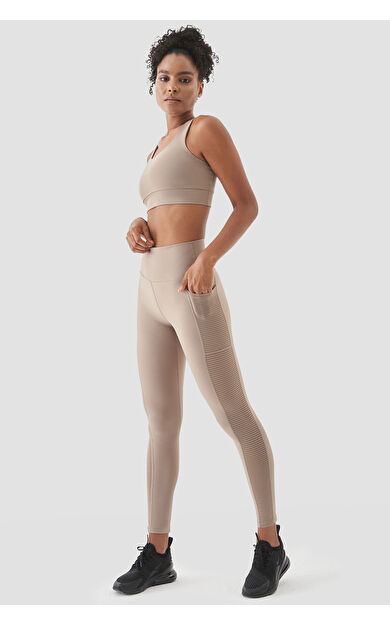 Superstacy Wawel File Cep Detaylı Taş Rengi Spor Tayt