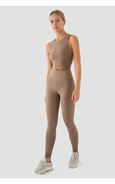 Superstacy Yüksek Bel Taş Rengi Spor Tayt