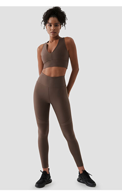 Superstacy Yvonne Parlak Parça Detaylı Acı Kahve Spor Tayt