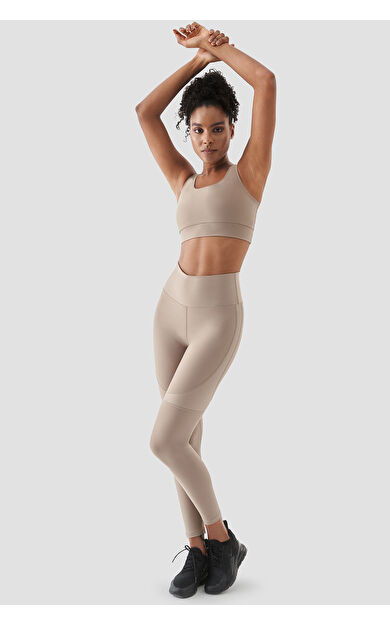 Superstacy Yvonne Parlak Parça Detaylı Taş Rengi Spor Tayt