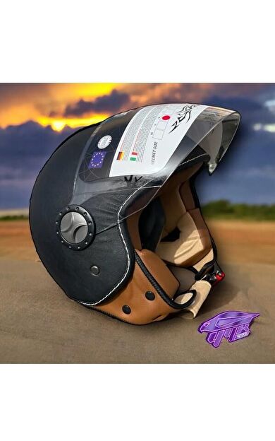 Sway 701 Deri Kaplı Yarı Camlı Elektrikli Bisiklet Motosiklet Scooter Kaskı XL Beden Siyah