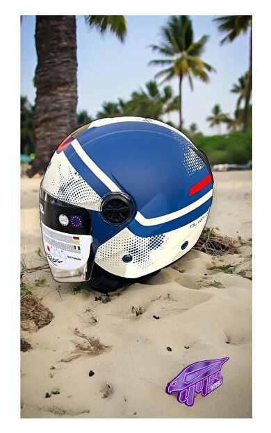 Sway 715 Şeffaf Vizörlü Yarım Motosiklet Scooter Kaskı L Beden Blue Beıge