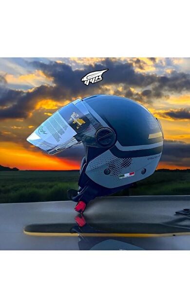 Sway 715 Şeffaf Vizörlü Yarım Motosiklet Scooter Kaskı M Beden Gemini Grey