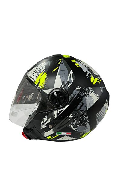 Sway 715 Şeffaf Vizörlü Yarım Motosiklet Scooter Kaskı M Beden Poison Black Grey Yellow