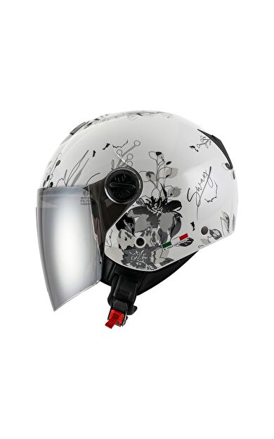 Sway 715 Siyah Vizörlü Yarım Motosiklet Scooter Kaskı M Beden Iris White Grey Bayan Scooter Kaskı