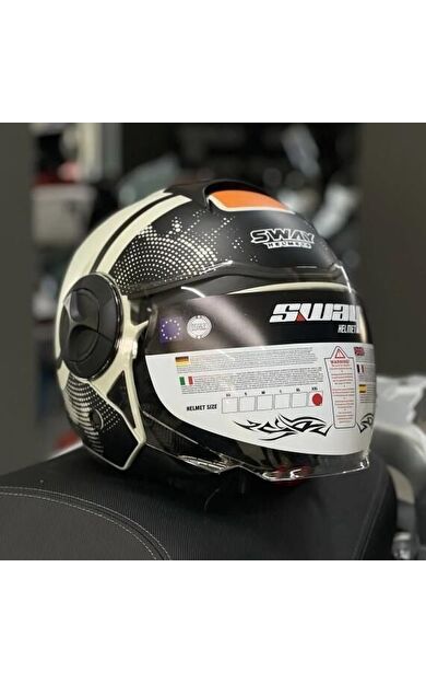 Sway 737 Şeffaf Vizörlü Güneş Gözlüklü Yarım Motosiklet Scooter Kaskı 2XL Beden Gemini Beige Black