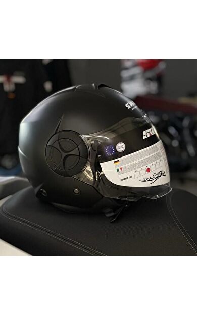 Sway 737 Şeffaf Vizörlü Güneş Gözlüklü Yarım Motosiklet Scooter Kaskı M Beden Mat Black