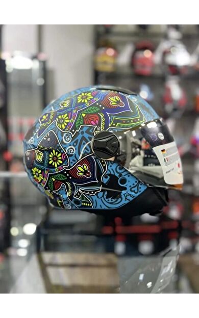 Sway 765 Çenesiz Aynalı Güneş Vizörlü Açık Motosiklet Kaskı L Beden Mat Sprıng Blue