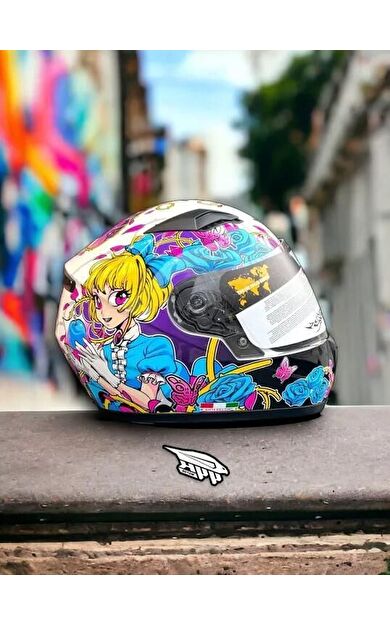 Sway 815K Full Face Şeffaf Vizör Kız Çocuk Motosiklet Kaskı M Beden Gloss Girl