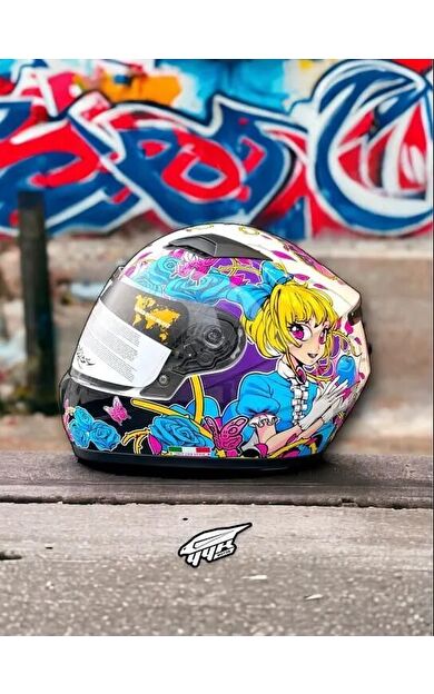 Sway 815K Full Face Şeffaf Vizör Kız Çocuk Motosiklet Kaskı XL Beden Gloss Girl