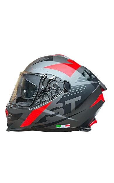 Sway 865 Full Face Güneş Gözlüklü Kapalı Motosiklet Kaskı M Beden Titanium Gri Kırmızı