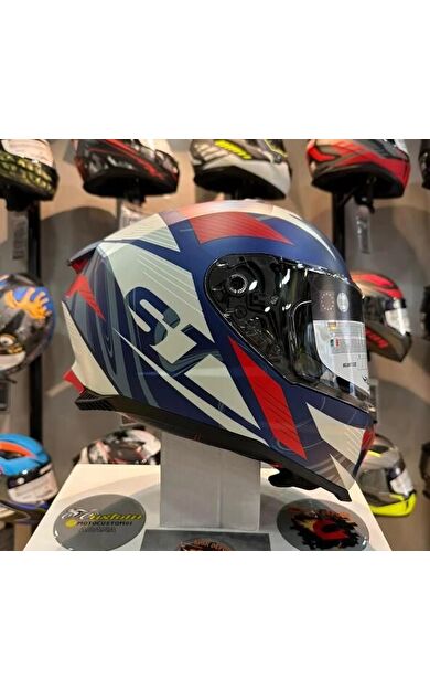 Sway 865 Full Face Güneş Gözlüklü Kapalı Motosiklet Kaskı M Beden Mavi Kırmızı