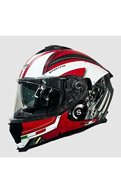 Sway 865 Full Face Güneş Gözlüklü Kapalı Motosiklet Kaskı XL Beden Beyaz Kırmızı