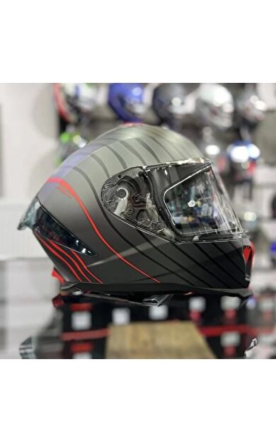 Sway 865 Space Full Face Güneş Gözlüklü Kapalı Motosiklet Kaskı XL Beden Black Red