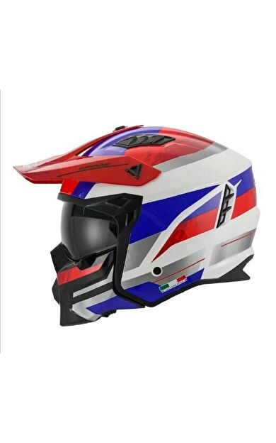 Sway X1-X Seul Track Modüler Full Face Çene Sökülebilen Motosiklet Kaskı L Beden Beyaz Kırmızı