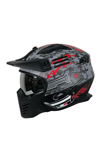 Sway X2 Tokyo Trooper Modüler Full Face Çene Açılır Motosiklet Kaskı XL Beden Siyah Kırmızı