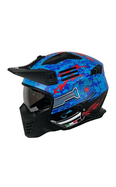 Sway X2 Tokyo Trooper Modüler Full Face Çene Sökülebilen Motosiklet Kaskı L Beden Mavi Kırmızı