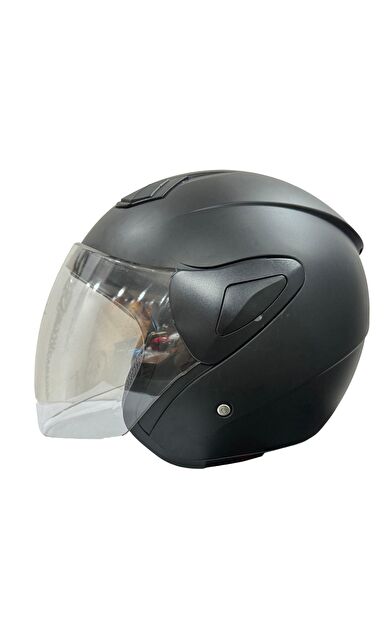 Sway Xbyc 633 Solıd Şeffaf Vizörlü Yarım Motosiklet Scooter Kaskı LARGE Beden Siyah